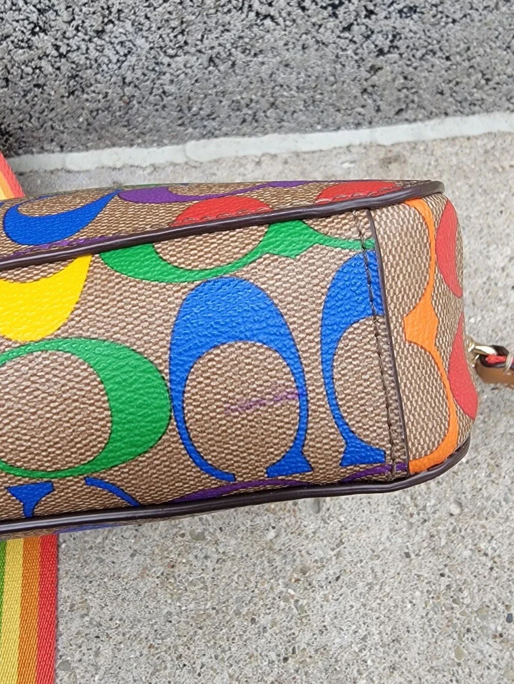 Coach Khaki Rainbow Signature Mini Camera Crossbody C4227